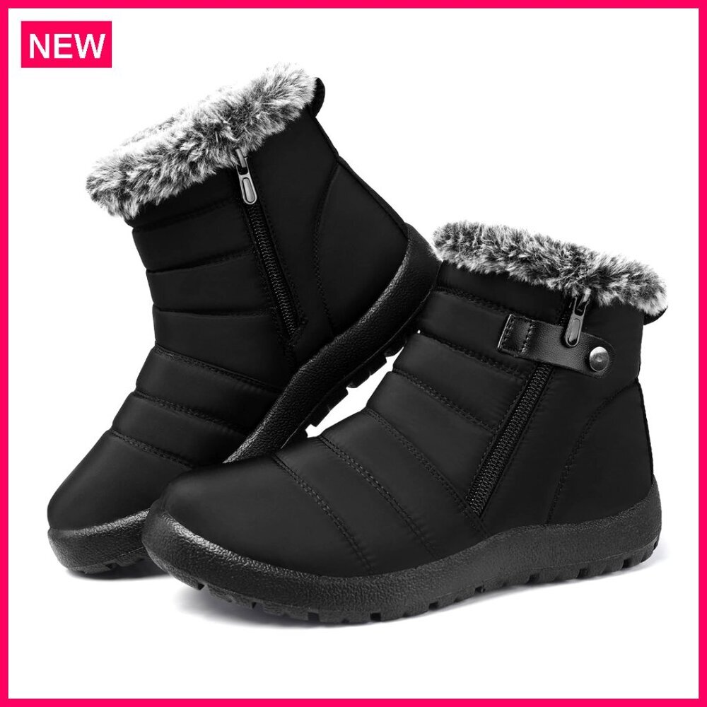 Women's Waterproof Winter Snow Boots Fur Lined Non Slip Ankle Boots